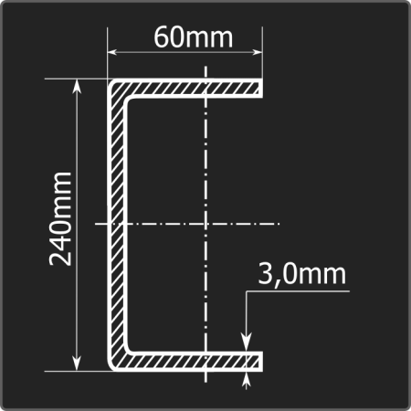 Швеллер холоднокатаный 240*60*3,0 ст.3пс Феррум 12м ГОСТ 8278-83
