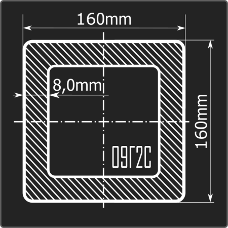 Труба проф. 160*160*8,0 09Г2С Феррум 12м ГОСТ 30245-2003
