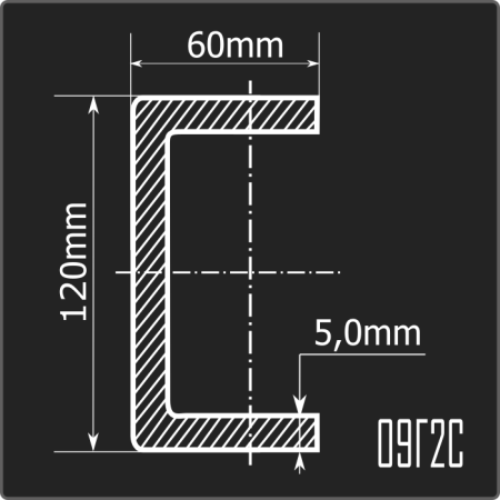 Швеллер холоднокатаный 120*60*5,0 09Г2С Феррум 12м ГОСТ 19281-2014