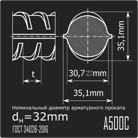 Арматура 32,0 А500С ГОСТ 34028-2016 12м