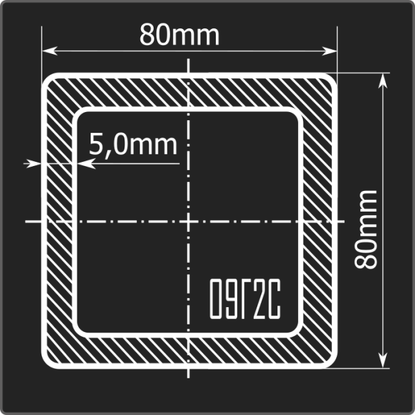 Труба проф. 80*80*5,0 09Г2С 12м ГОСТ 13663-86