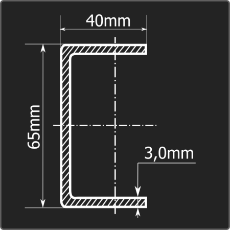 Швеллер холоднокатаный 65*40*3,0 ст.3пс Феррум 12м ГОСТ 8278-83