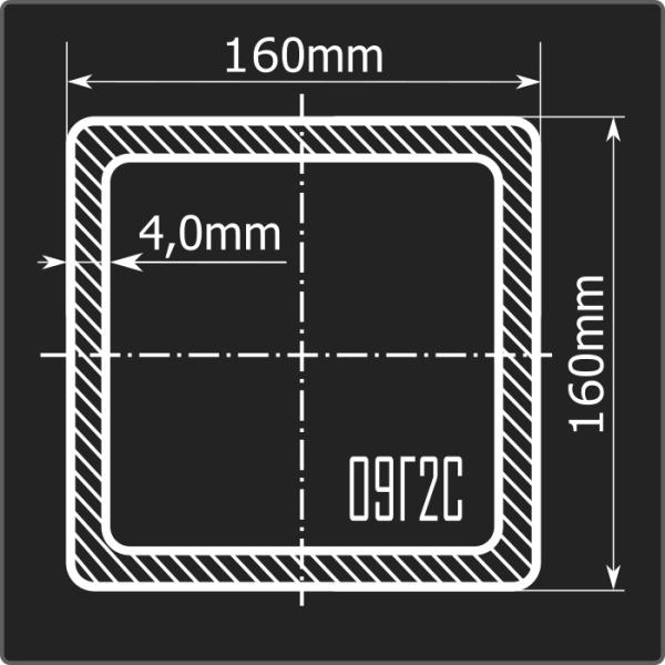 Труба проф. 160*160*4,0 09Г2С Феррум 12м ГОСТ 13663-86